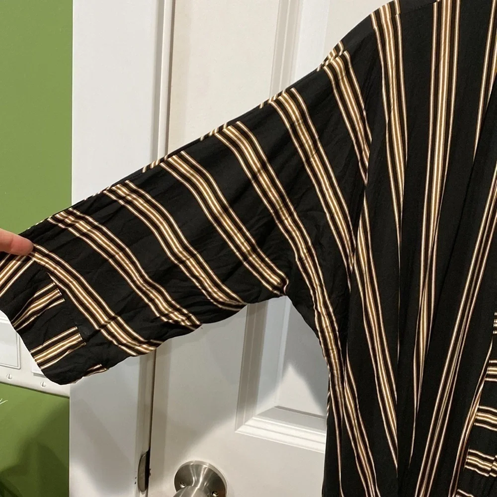 Kaftan Sexy V Neck Striped Midi Dress EUC